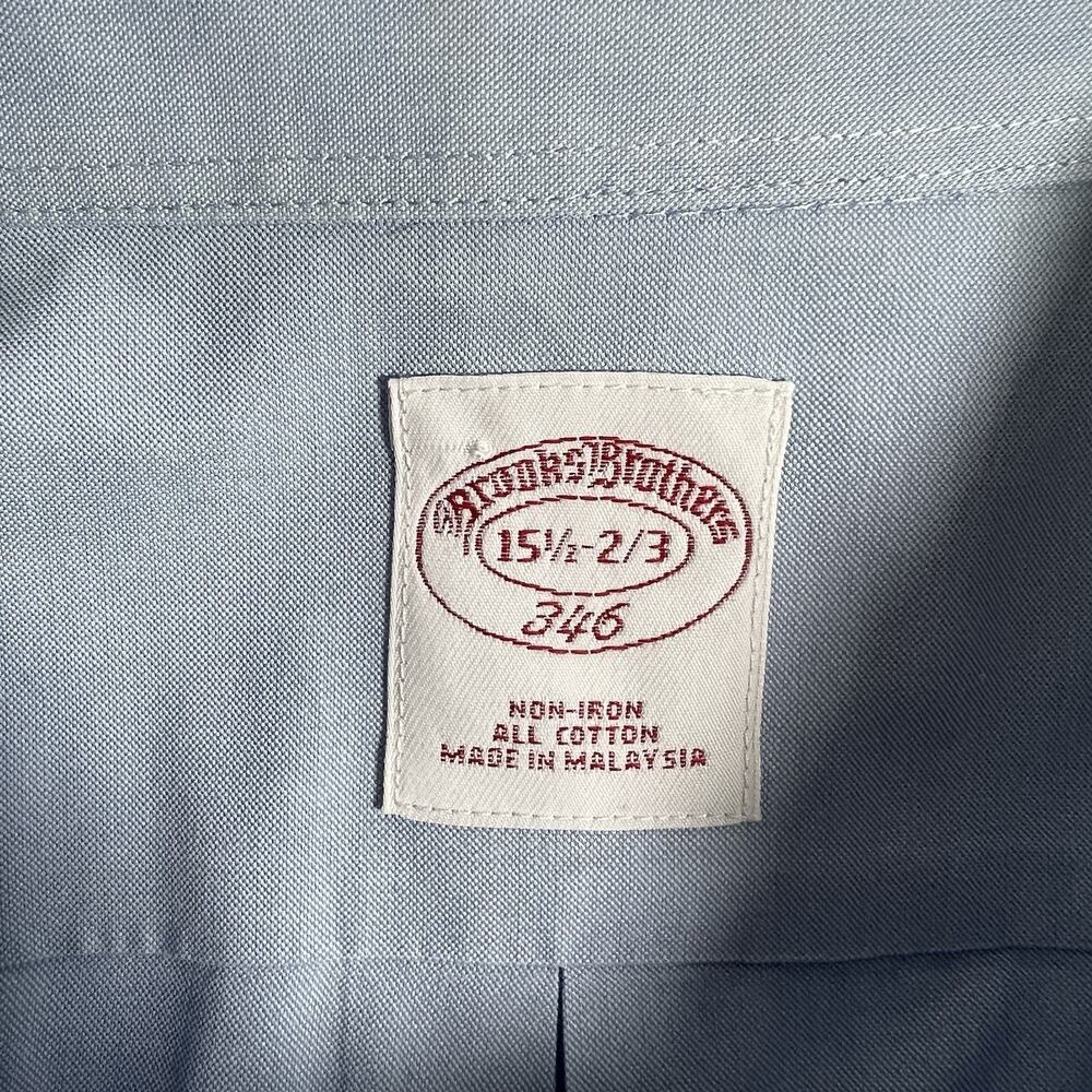 Brooks Brothers Non-Iron Cotton Dress Shirt Blue Solid Point Collar 15.5 34/35 - Picture 8 of 9